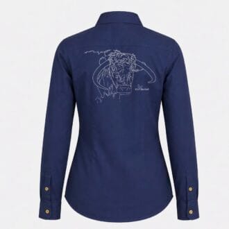 Elm Longhorn Wop-Wops Rata Work Shirt Navy White logo ELMRATAWWLH-NY-WH
